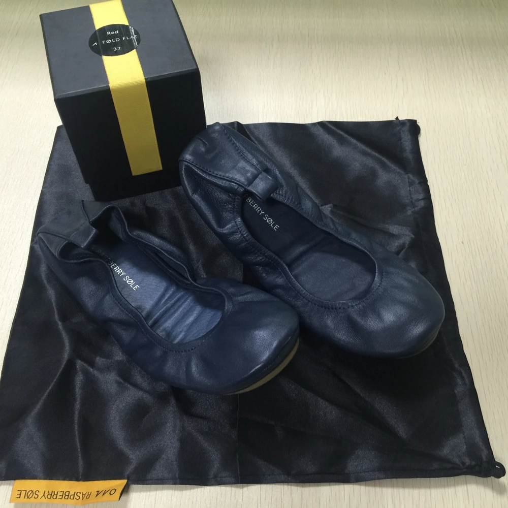 

Navy Fashion Brand Ballerina Shoe Women Leather Ballet Flat Foldable and Portable Travel Flat Pregnant Shoe for Bridal Wedding