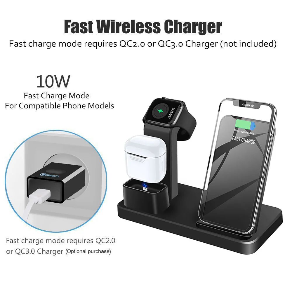  FDGAO 3 in 1 Wireless Charging Station For iPhone 11 Pro X Xs Max XR For Apple Watch 5 4 Airpods Qi
