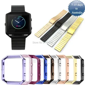 

Stainless Steel Watch Band + Metal Casing Frame Holder For Fitbit Blaze Tracker