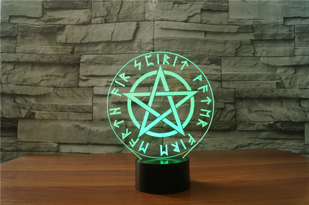 3D Визуальный оптический светильник оккультный Satanic Звездные символы 7 цветов
