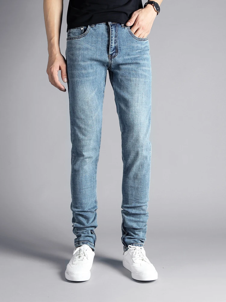 Fashion Streetwear Men Jeans Blue Color Ankle Zipper Skinny Jeans For Men Elastic Denim Pants hombre Hip Hop Jeans homme
