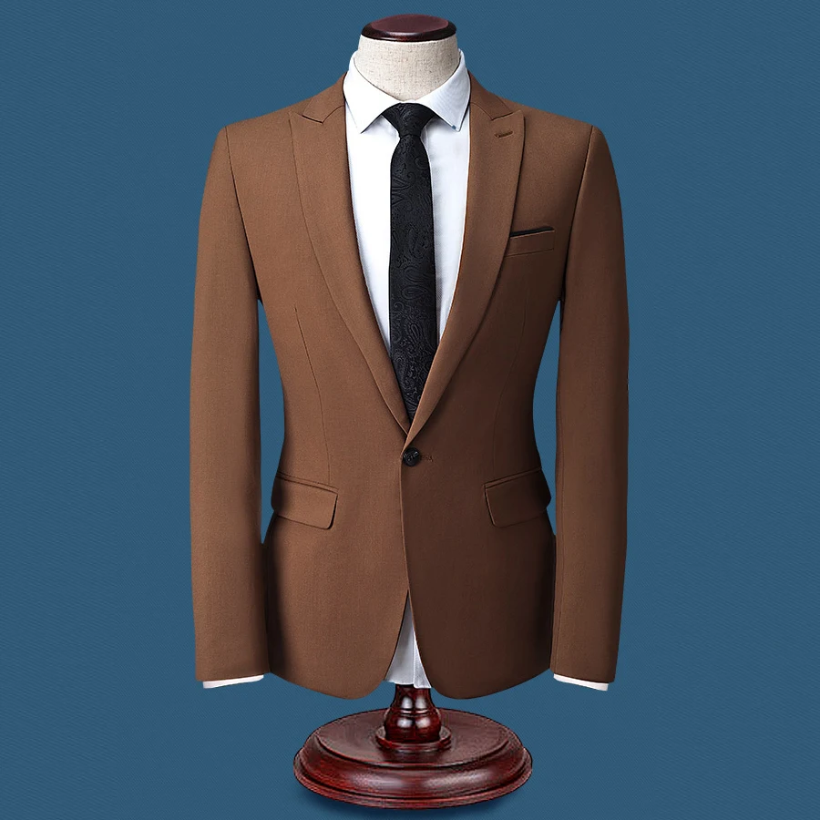 Khaki Business Style Tailor-made Suit Slim Fit for Men Custom Single Breasted One Button 2 Pieces (Jacket+Pants) Peak Lapel