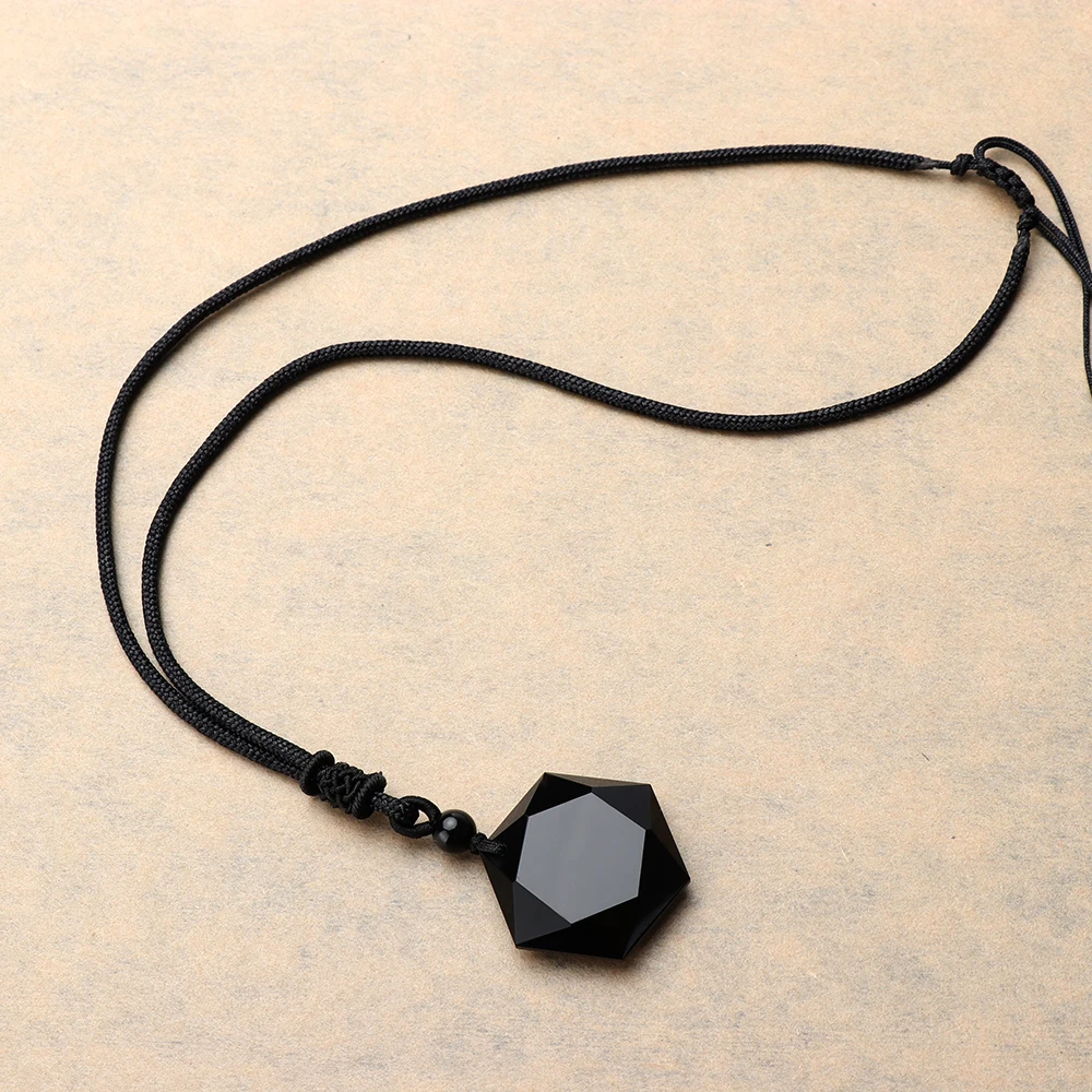 Dragonface Qualitäts-Frauen Männer Halskette schwarzer Obsidian Stein Hexagramm-Form-Anhänger Schmuck Pullover Kette Ornaments 1PC 