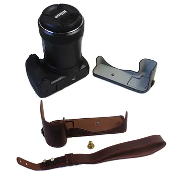 

New Retro Genuine Leather Camera Bag Bottom Case Wrist Strap For Nikon P1000 Half Body Cover