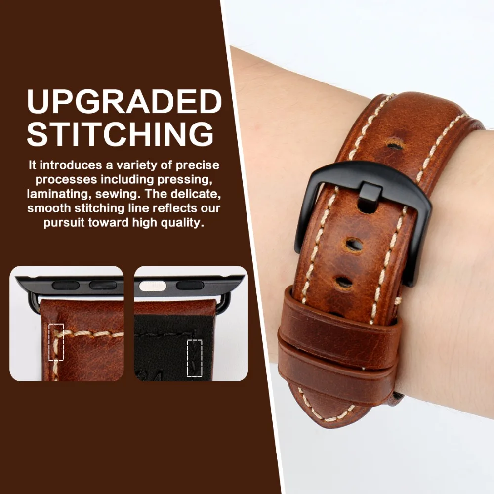 MAIKES Oil Wax Leather Bracelet For Apple Watch Band 42mm 38mm / 44mm 40mm Series 4 3 2 For Apple Watch Strap iWatch Watchband MAIKES Oil Wax Leather Bracelet For Apple Watch Band 42mm 38mm / 44mm 40mm Series 4 3 2 For Apple Watch Strap iWatch Watchband