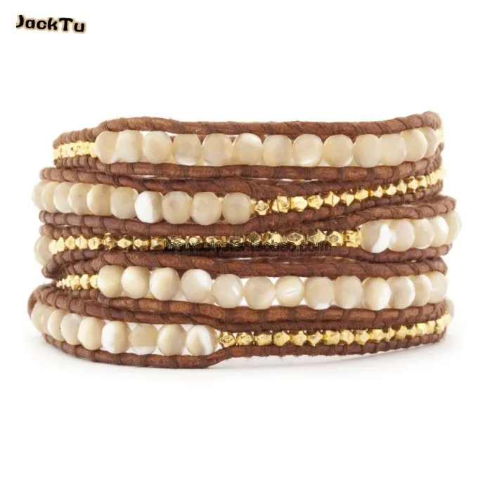 

wholesale white mother of pearl leather wrap bracelet