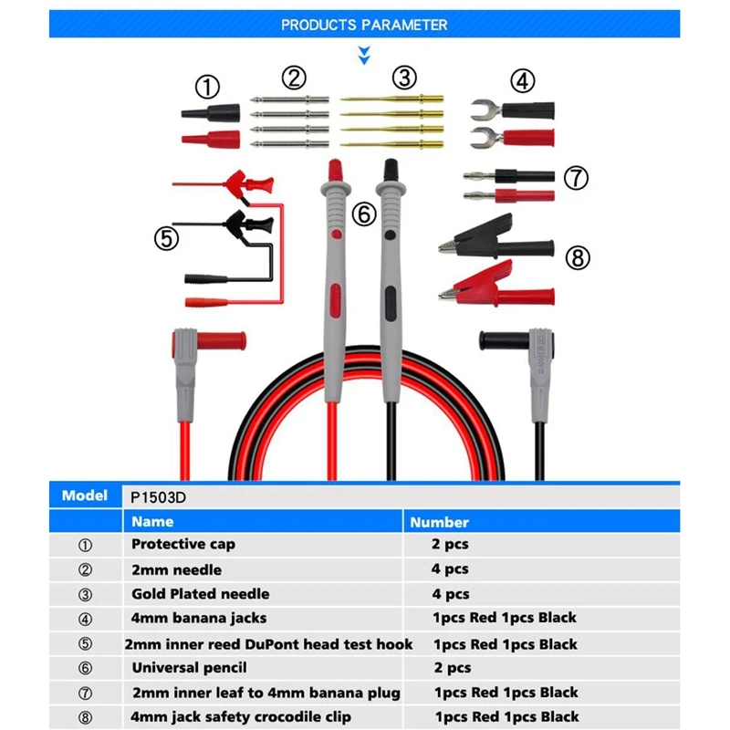 P1503D датчики для мультиметра Сменные иглы тестовые комплекты проводов Щупы для цифрового мультиметра кабель Щупы для мультиметра провода Ti