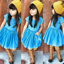 Fashion Baby Kids Girls summer Short Sleeve Blue Lace font b Dress b font for age