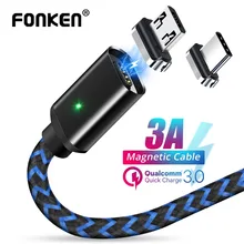 FONKEN Magnetic Cable Micro USB Type C Magnet Phone Cable Quick Charger USB Charge Cord for Samsung Xiaomi Huawei Android Mobile