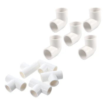 

20Mm Pvc Tee 3 Way Water Pipe Tube Adapter Connectors White 5 Pcs & Dia 90 Angle Degree Elbow Connector 5 Pcs