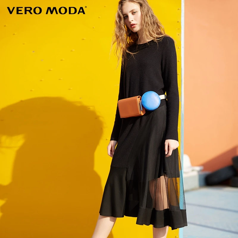 

Vero Moda 2019 new mesh stitching long knit dress | 318346515