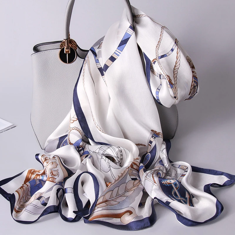 

100% Silk Scarf Women Luxury Print Real Pure Silk Scarves Long Soft Thin Summer Sunscreen Ladies Natural Silk Shawls Wraps