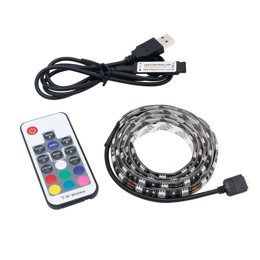 [DBF] DC 5 В USB Светодиодная лента 5050 RGB HDTV lcd PC фоновое освещение 60 Светодиодный s/m с 17Key RF пульт дистанционного управления 50 см/1 м/2 м набор