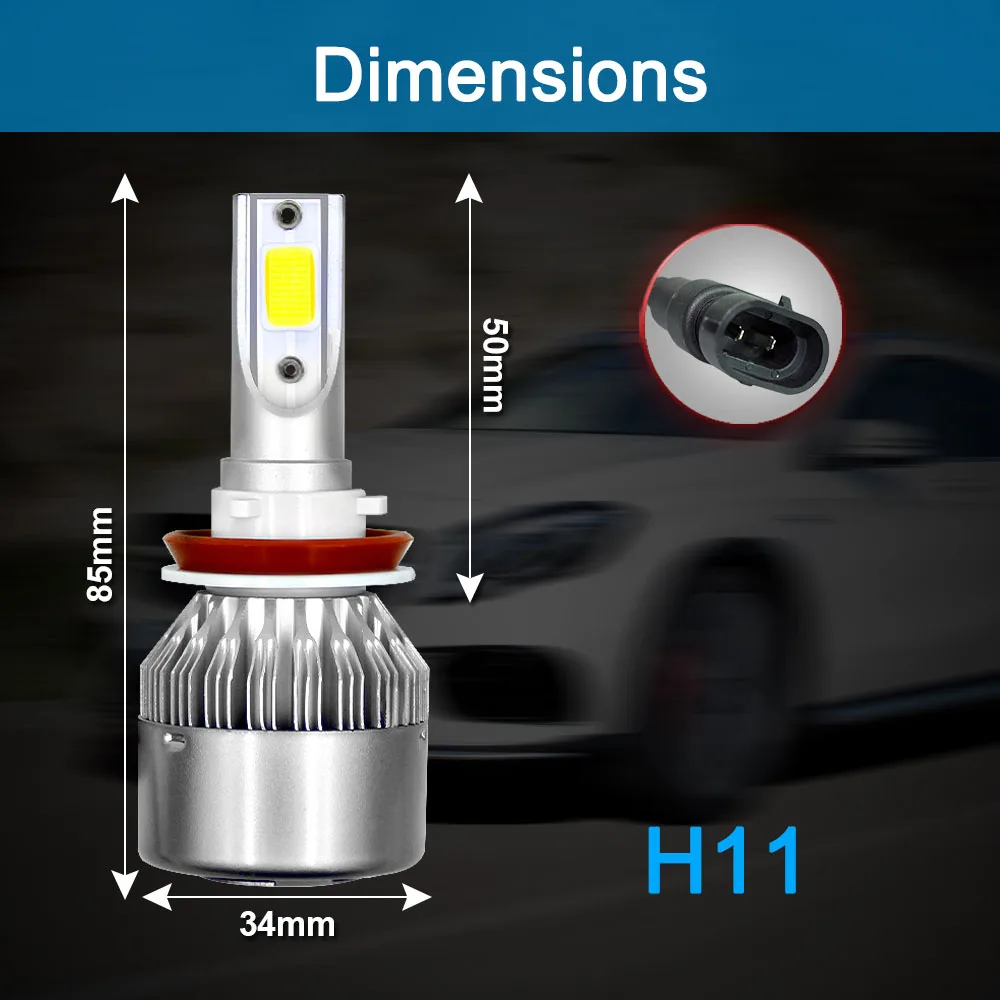 H1, H3, H4, H7, H11, 9005, 9006, C6, Автомобильный светодиодный фонарь для фар, светодиодный фонарь для вождения, набор для преобразования, 36 Вт, 6000 лм, противотуманные фары