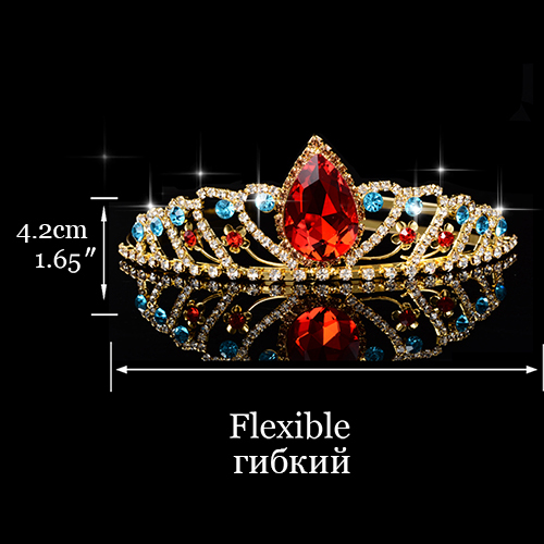 Queen Princess Crown Diadem Green Red Rhinestone Headdress Head Crystal Tiara Bridal Wedding Hair Jewelry Accessories
