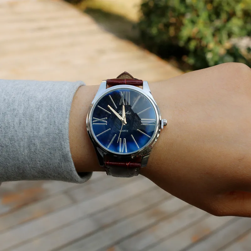 Hot sale trendy Rome blue light glass mens' watches stainless steel