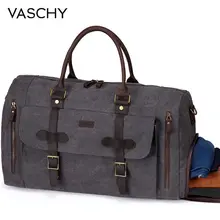 VASCHY холщовая спортивная сумка водостойкая Вощеная большая кожаная дорожная сумка на ночь с отделением для обуви 46л переносная сумка на выходные