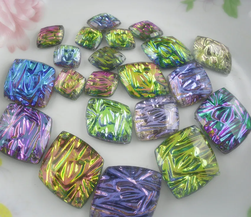 bottom hole rhombus colorful faceted acrylic crystal water ripples silver back Rhinestones clothing applique sew 20pcs/bag LH C | Дом и сад