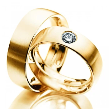 

JH AAS 5mm Satin Solid 18ct 18k Yellow Gold Natural I1 0.2ct Diamond Wedding Band Ring for Couples Lovers One Pairs