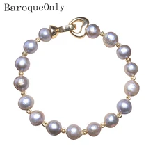 BaroqueOnly Сердце застежка кулон жемчужный браслет естественный неправильной формы пресноводный жемчуг серый цвет несколько размеров HIA