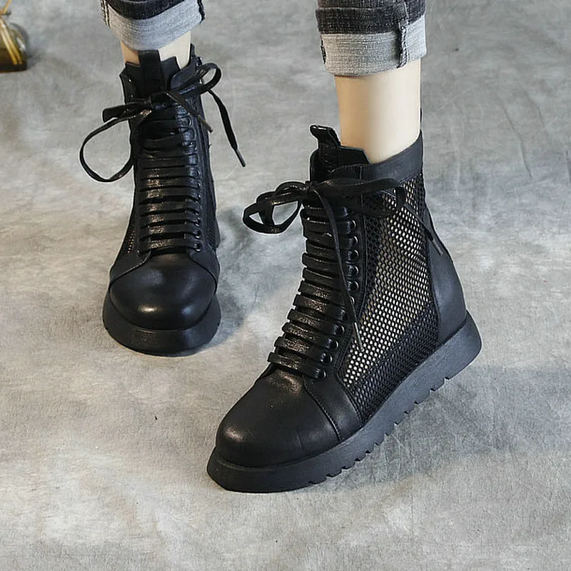 

Tleni 2019 new leather mesh high-top sandals with thick-soled wedges sneakers sandals women's walking shoes ZW-12