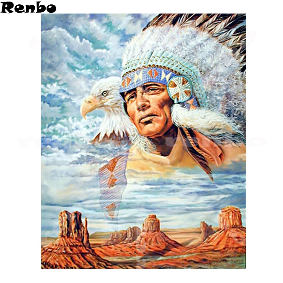 

Diamond embroidery indian man eagle 5d diy diamond painting cross-stitch mosaic pictures full square rhinestones embroidery A134