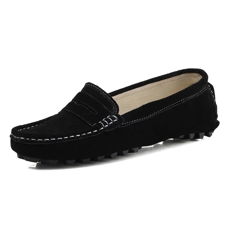 SUNROLAN Plus Size Spring Women Slip On Moccasins Faux Fur Lined Suede ...