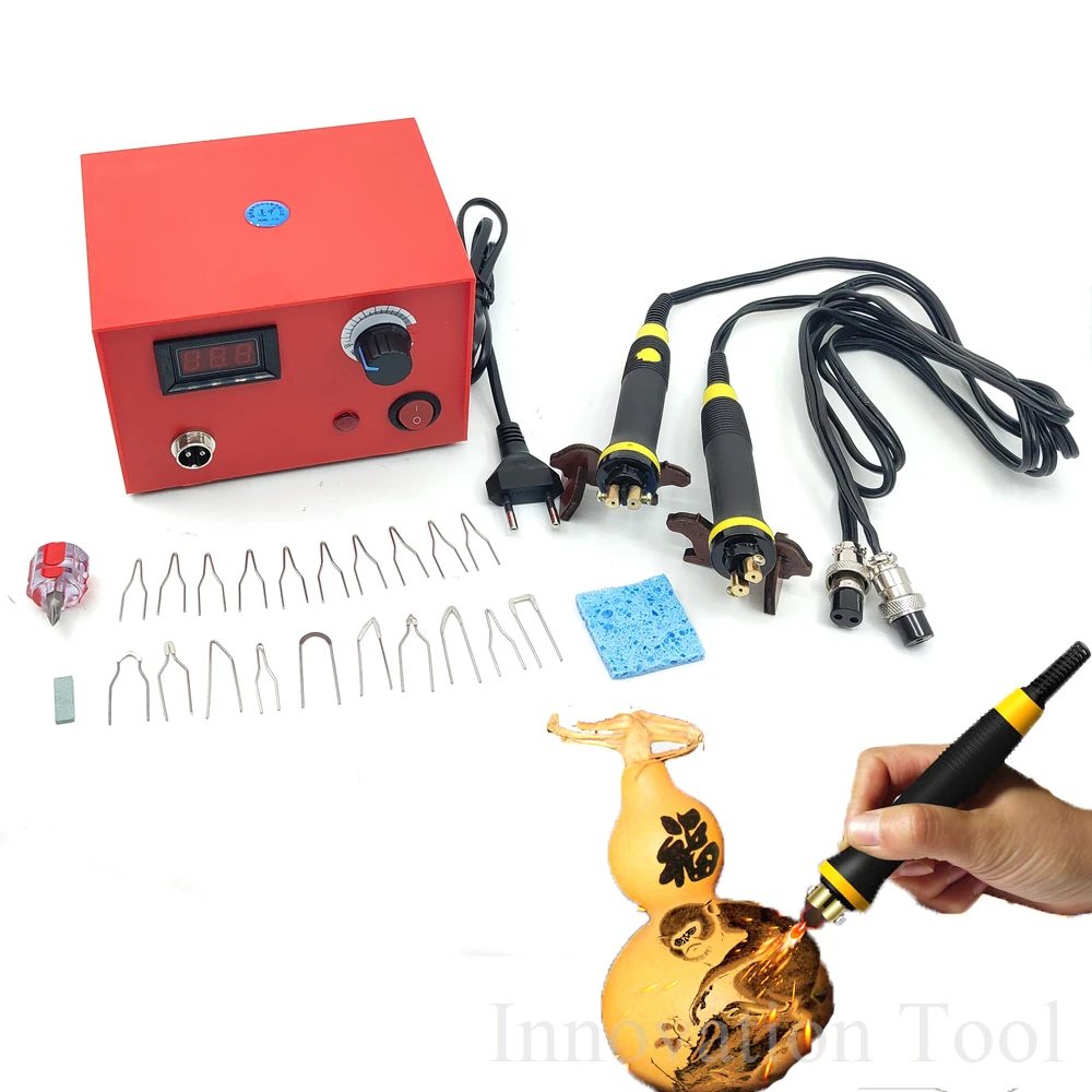 

50W Digital Wood Burner Machine Pyrography Burning Pen Gourd Crafts Tool Set with Welding Wire Tip 2 Pen Adjustable Temperature