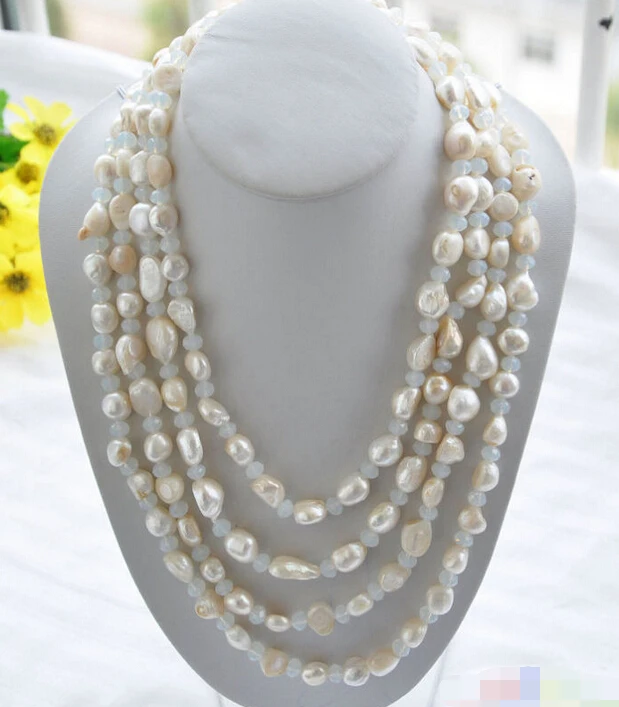 

942 white baroque freshwater pearl faceted opal necklace