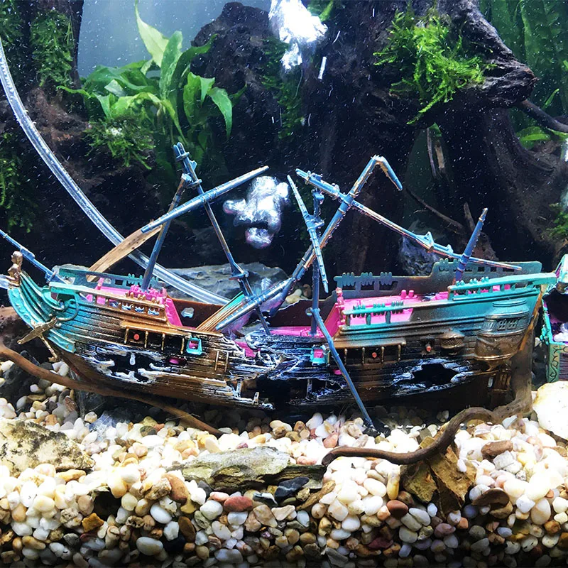 

Aquarium Wreck Sunk Ship Aquarium Ornament Sailing Boat Destroyer Fish Tank Cave Decor Resin Ornament Landscaping Decoration