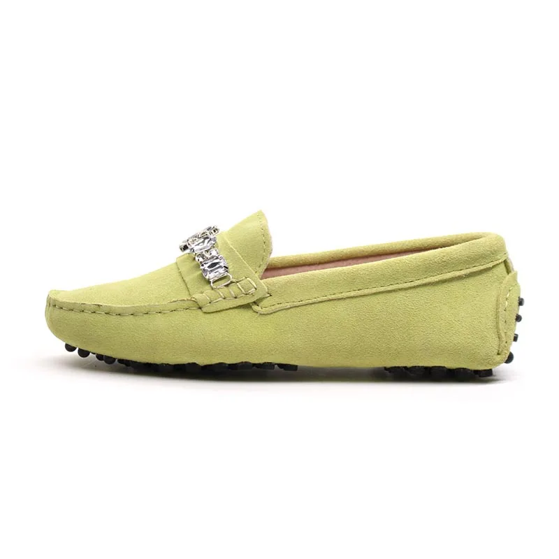 genuine cowhide leather women shoes Female Casual Fashion Flats Spring Autumn driving shoes women leather loafers - Color: Apple Green