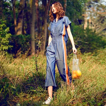 

2018 summer Jumpsuit new style trousers, women's wide legged suit, loose nine pants, jeans, slim, high waist and fashionable.