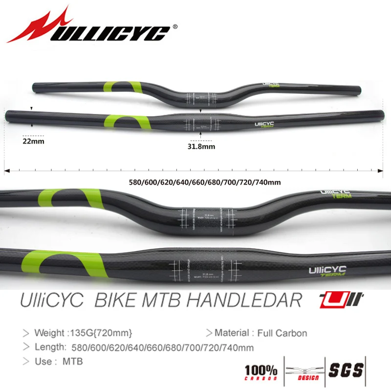 

HOT SALE Mountain Bike Full Carbon Cycling Handlebar (Flat/Rise) C Type Trend (Green)31.8*580/600/620/640/660/680/700/720/740mm