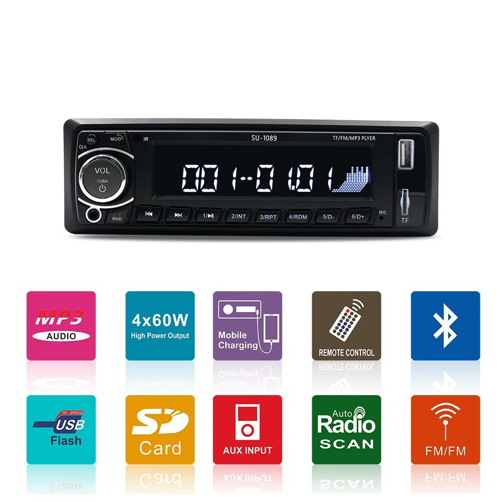 Hikity 12 В 1din Авторадио Bluetooth автомобильный стерео радио MP3 плеер Поддержка BT/FM/USB/SD Пульт дистанционного управления Отображение времени громкой связи
