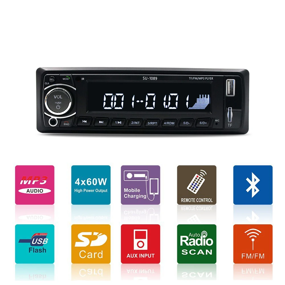 Hikity 12V 1din Autoradio Bluetooth Car Stereo Radio MP3 Player Support BT/FM/USB/SD Remote Control Hands-free Call Time Display