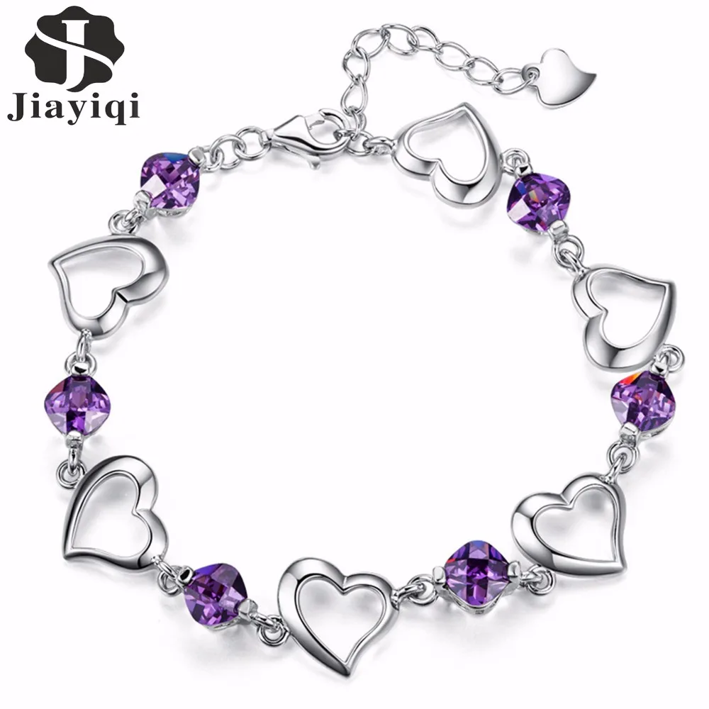 

Jiayiqi 2017 Silver color Cubic Zircon Jewelry Crystal Bracelet Heart Shape Bracelets for Women Fashion Valentine's Day Gift