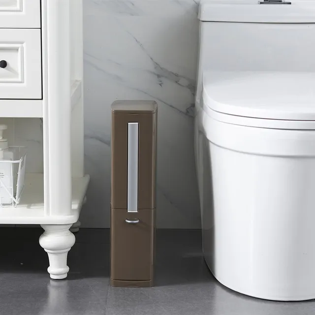Narrow Bathroom Trash Can Waste Bins Toilet Trash Bin with Lid Toilet Brush Garbage bag storage
