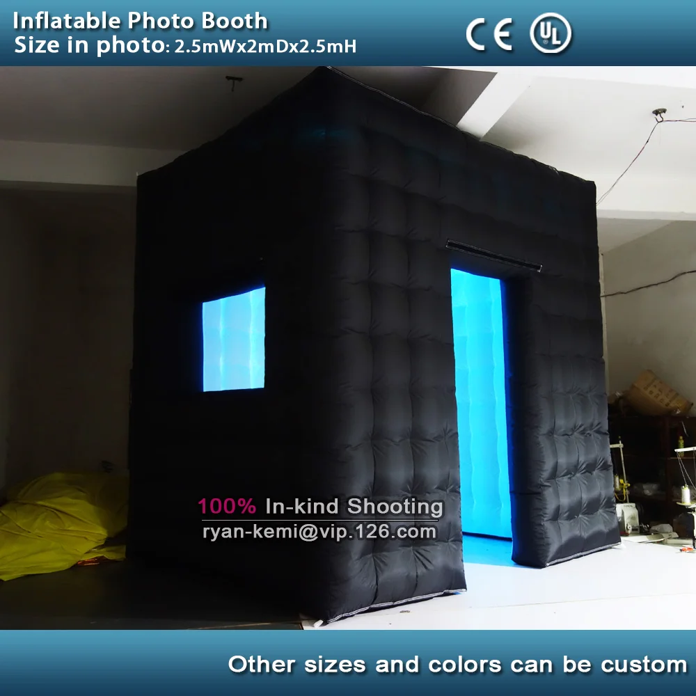 Free shipping 2.5m LED lighting inflatable photo booth with window LED
