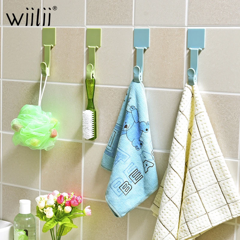 Wiilii 2pcs Wall Mounted Strong Sticky Hanger For Kitchen Bathroom