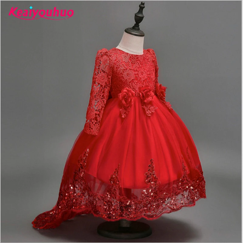 

2018 Autumn Girls Princess Costume Elegant Girl Weeding Dress Kids Prom Wedding Birthday Dress with big Bow Girl Party Dress