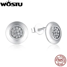 Original de 925 Plata de Ley Pendientes Del Perno Prisionero Redondo Con Clear CZ Para Las Mujeres Compatible con Auténticas Joyas de Regalo