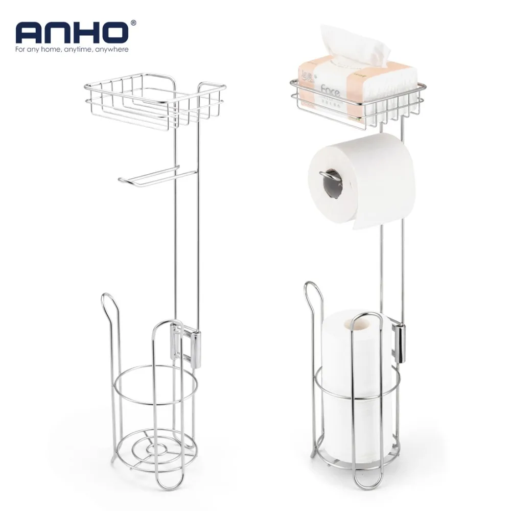 Toilet Paper Holder Stand Stainless Steel Bathroom Paper Roll Home Multifunctional Storage Shelf for Cell Phone and Tissue