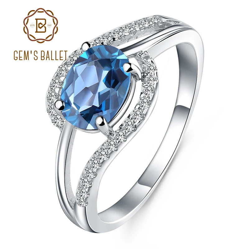 Gem's Ballet 1.57Ct Овальный натуральный Лондон Голубой топаз обручальные кольца с драгоценными камнями 925 пробы серебряные ювелирные изделия для женщин