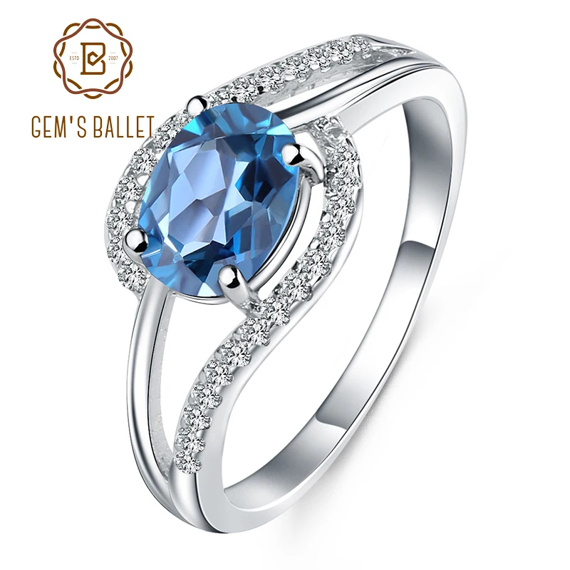 

Gem's Ballet 1.57Ct Oval Natural London Blue Topaz Gemstone Engagement Rings 925 Sterling Silver Fine Jewelry For Women