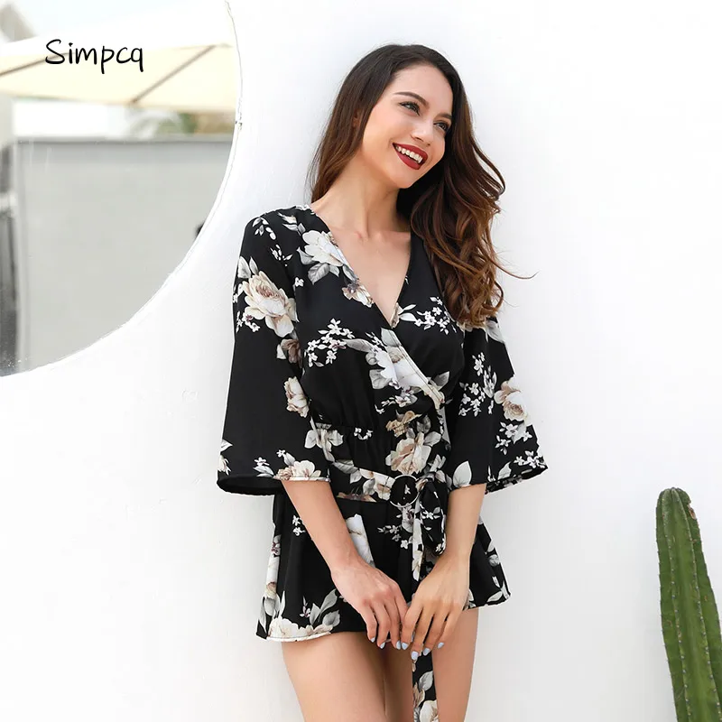 Body Cotton Catsuit Rushed Jumpsuit Women Simpcq Beach Style Womens Ladies V-neck Sleeve Summer Vertical Long Jacket Flack 2018 