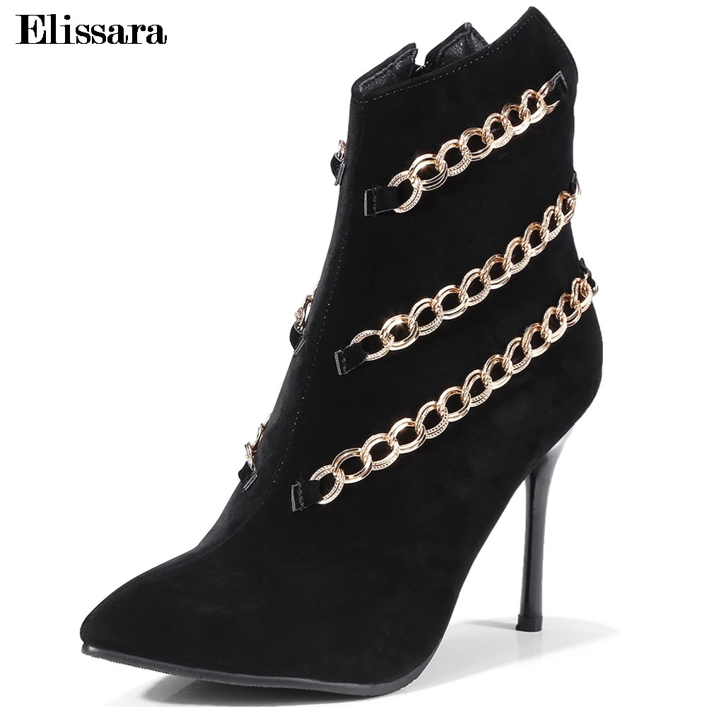 

Elissara Fashion New Women High Heels Ankle Boots Women Zip European Style Pointed Toe Red Black Boots Shoes Plus Size 33-43