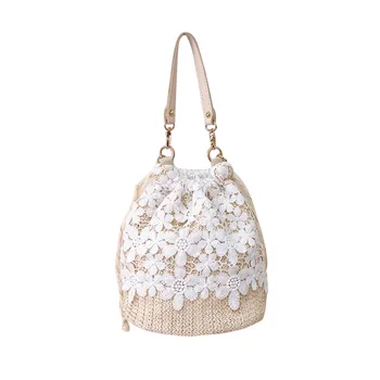 

Woman Bag Beach Flower Straw Bucket Burlap Square Messenger carteras mujer de hombro y bolsos bags for women 2019 bolso mujer