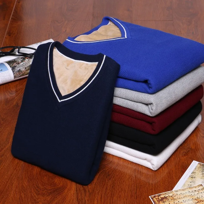 Varsanol 100% Cotton Sweater Men Thick Pullovers V-neck Coat Winter Casual Long Sleeve Sweaters Fit Knitting Solid Clothing New