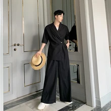 Мужские повседневные хлопковые льняные комбинезоны с коротким рукавом, широкие штаны для мужчин и женщин, Японская уличная одежда, винтажные штаны, комбинезоны, брюки