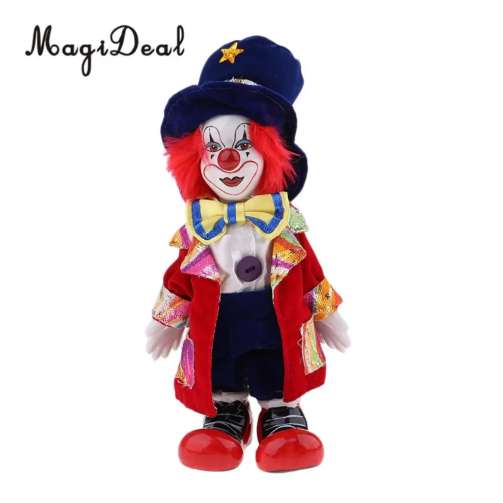 Hand Painted Porcelain Doll Funny Clown Dolls Wearing Red Coat And Hat Halloween Gift Home Decoration 18cm